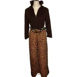 Vintage CHEETAH print hostess Dress, empire waist animal print Maxi Dress